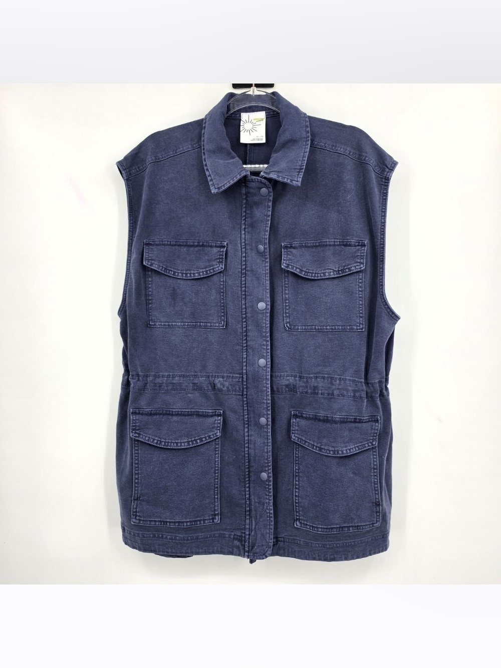 Offline By Aerie Military Vest Jacket Size XL Navy Blue Canvas Pocket Zip Snap